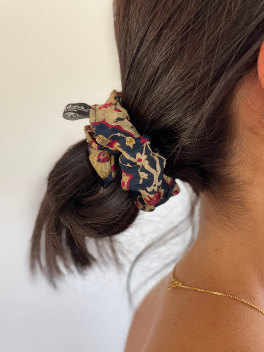 Navy & Red Flower Scrunchie