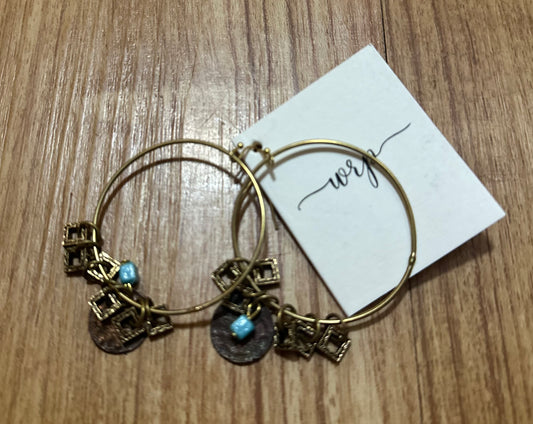 Golden Hoops w/ Turquoise Accent