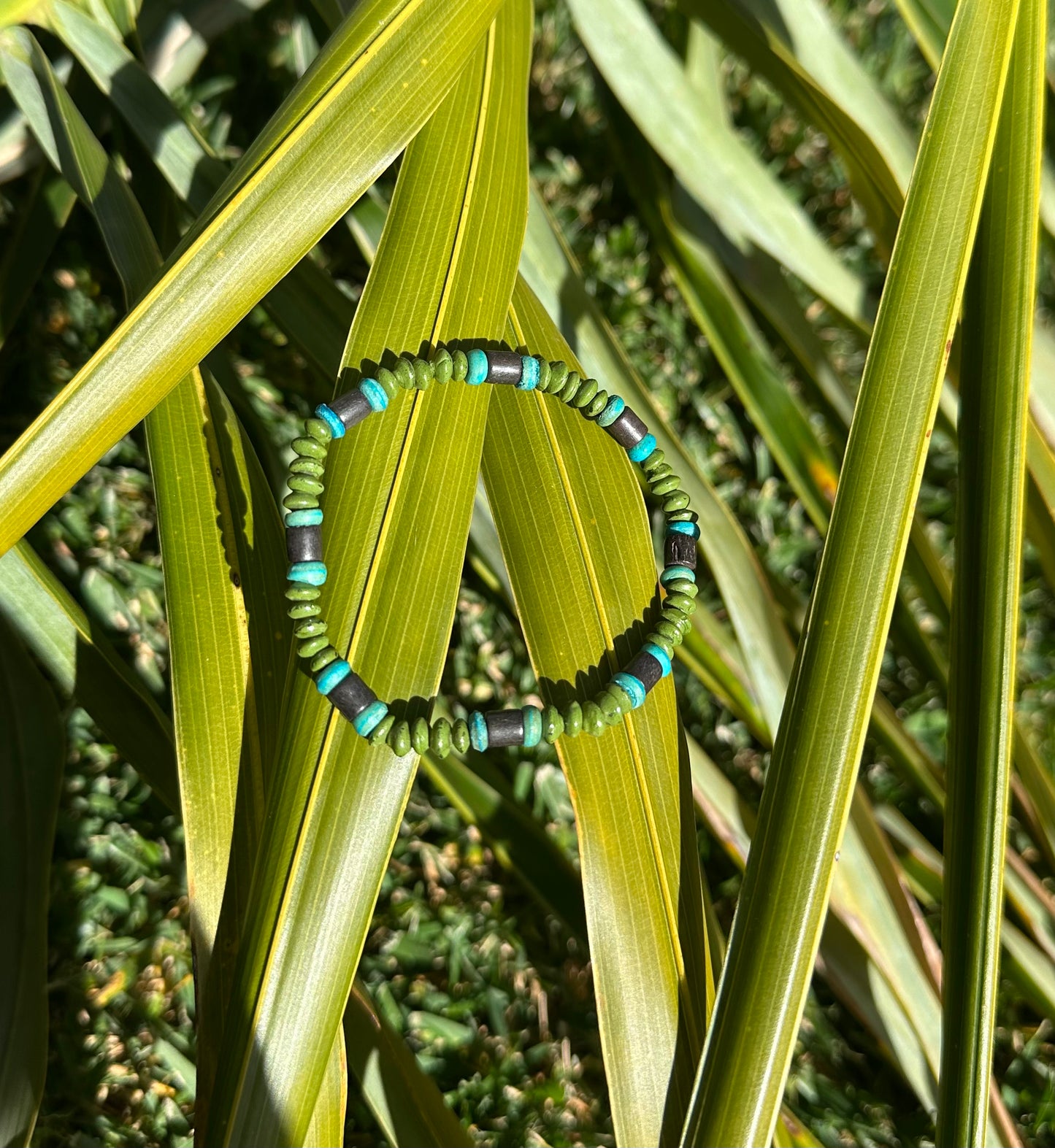 Teal & Green Wooden Bracelet