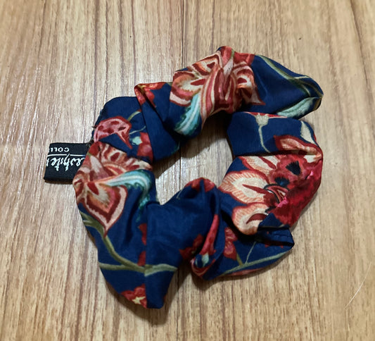 Navy & Pink Floral Scrunchie